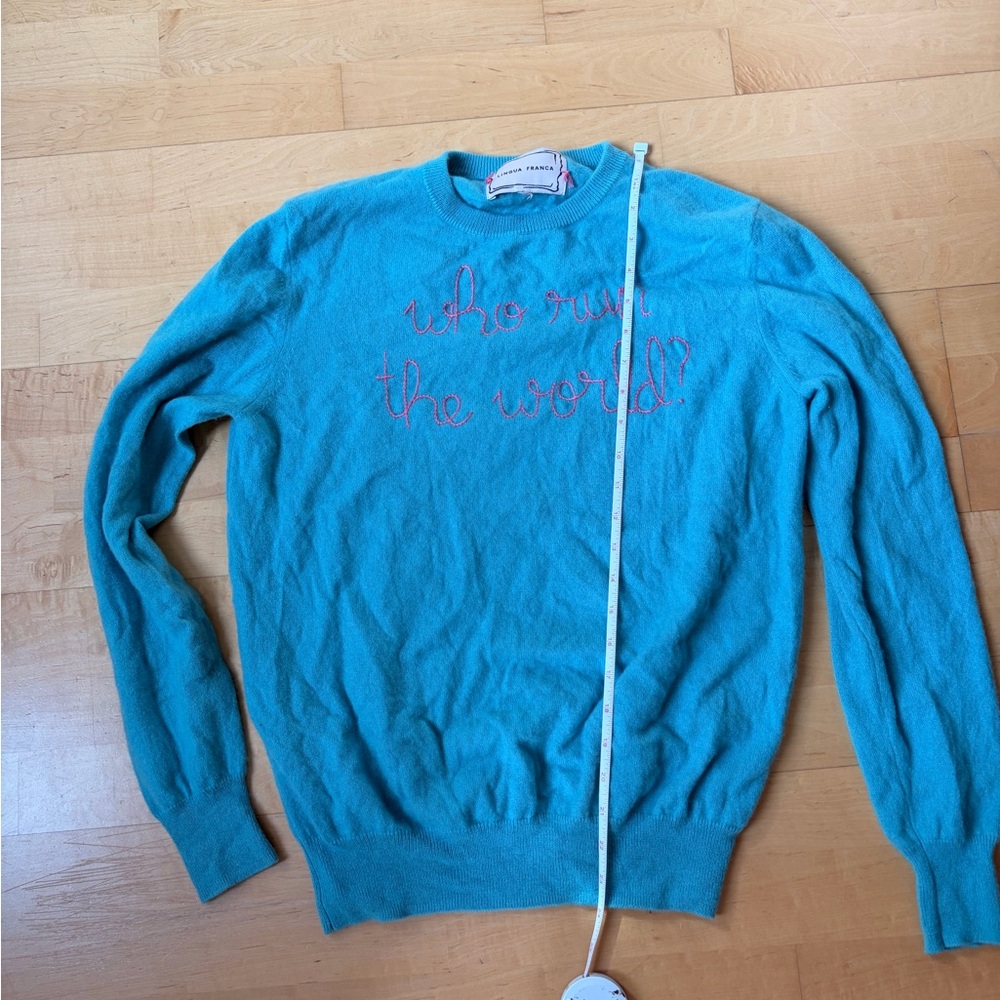 Lingua Franca “Who run the world” sweater cashmere cable stitched who run - Picture 10 of 12